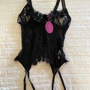 AVIDLOVE Black Sheer Lace Bustier with Garter Attachments